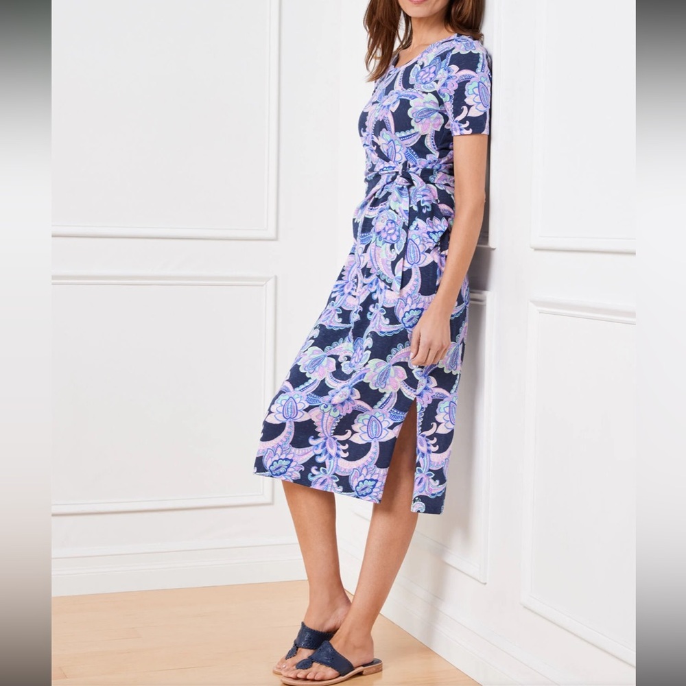 Talbots NANTUCKET SLUB SIDE TIE MIDI DRESS - CHARMING FLORAL